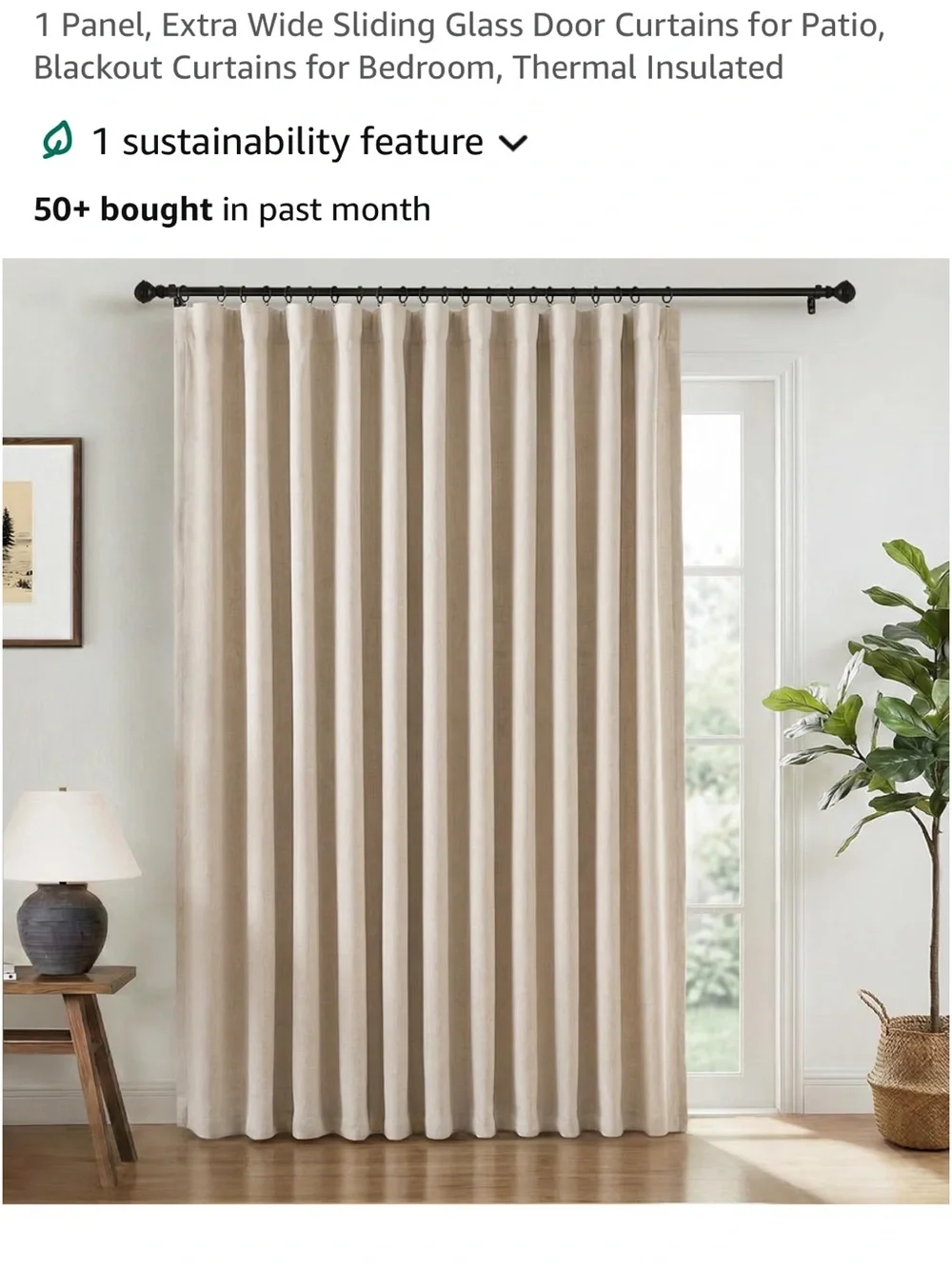 Beige Thermal Blackout Curtain Panel -